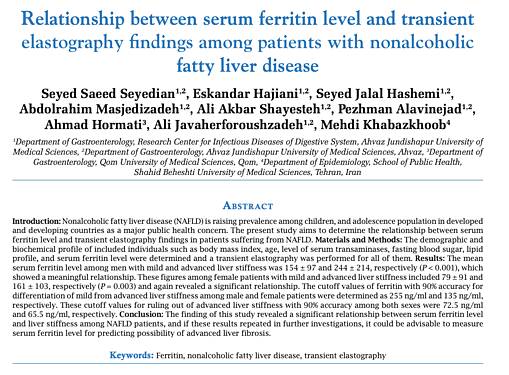 Relación entre el nivel de ferritina sérica y los hallazgos de la elastografía transitoria en pacientes con enfermedad del hígado graso no alcohólico