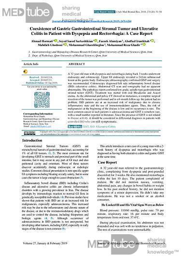 Coexistencia de tumor del estroma gastrointestinal gástrico y colitis ulcerosa en paciente con dispepsia y rectorragia - reporte de un caso