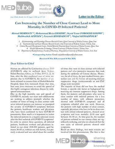 ¿Puede el aumento del número de contactos cercanos conducir a una mayor mortalidad en pacientes infectados por COVID-19?