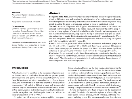 Atorvastatina en combinación con tratamiento antimicrobiano convencional de erradicación de Helicobacter pylori - ensayo clínico controlado aleatorizado