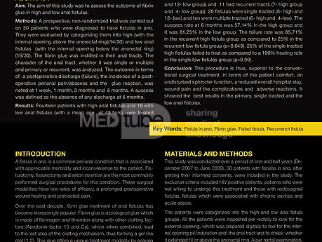 El papel de la cola de fibrina en el tratamiento de fístulas altas y bajas en Ano