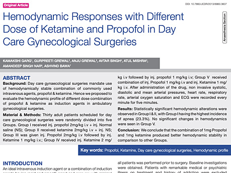 Respuestas hemodinámicas con diferentes dosis de ketamina y propofol en cirugías ginecológicas de día